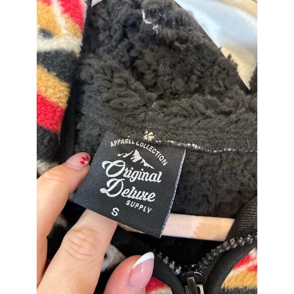 Aztec Fleece Zip-Up Jacket Western Boho Outerwear Original Deluxe Winter Small - Picture 2 of 4